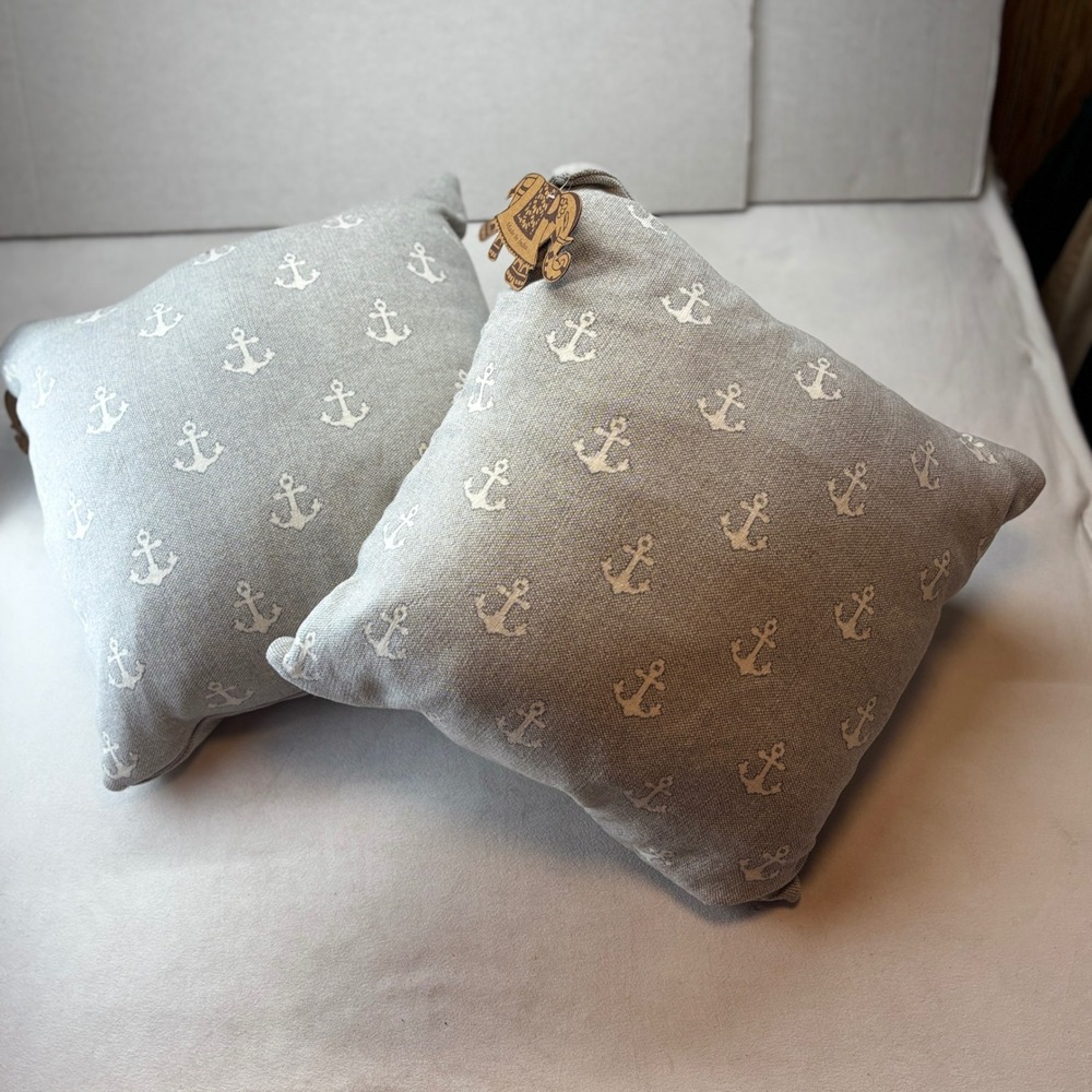 Anchor Throw Pillows  18x18‎ Gray White Nautical Knit Set of 2 New Beach Coastal